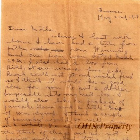 Munro Letters: May 2,1918: Melville Munro to Jessie Munro